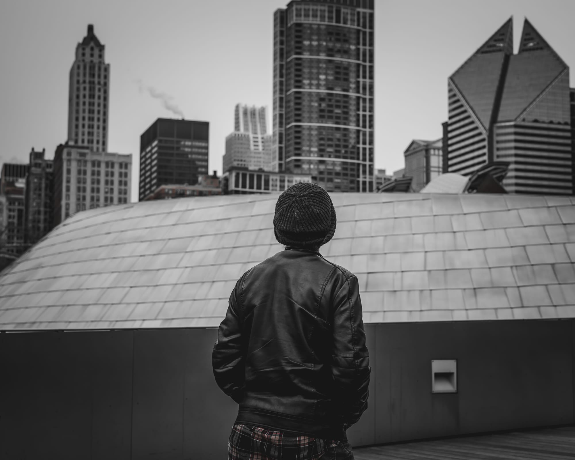 Chicago cityscape in black and white