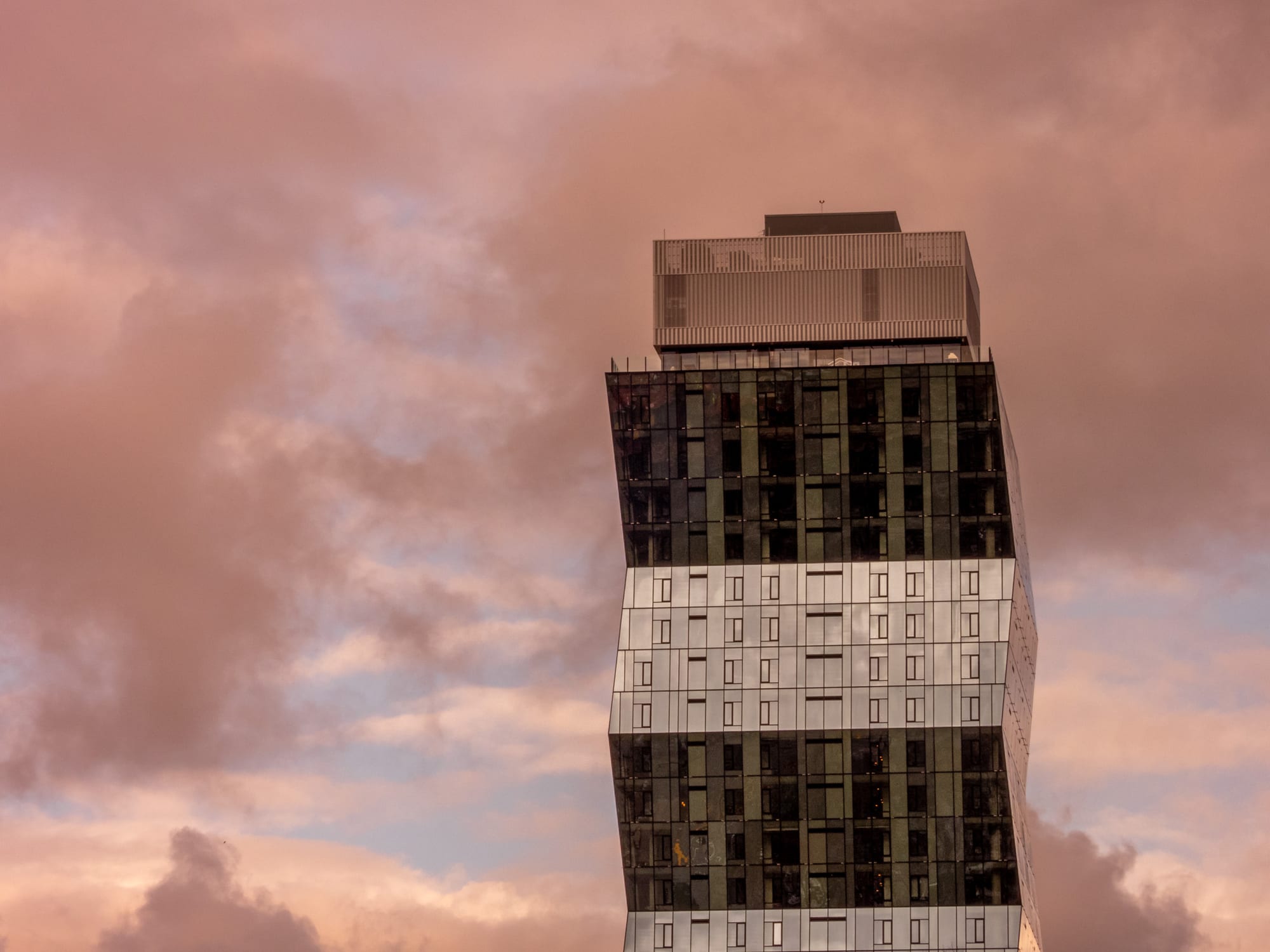 Twisted tower at sunset