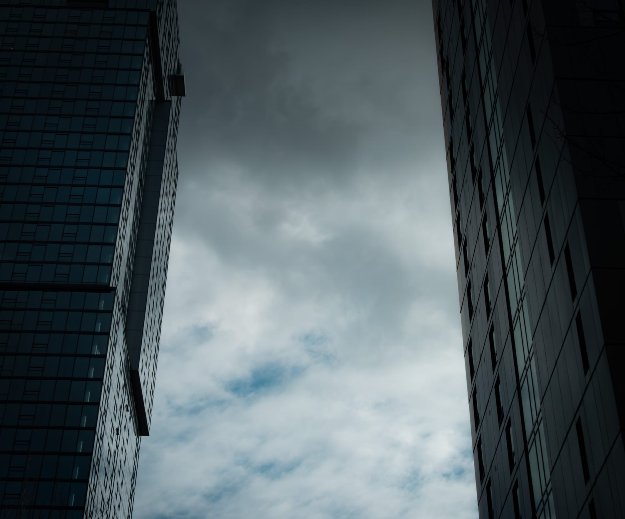 Glass towers framing the sky