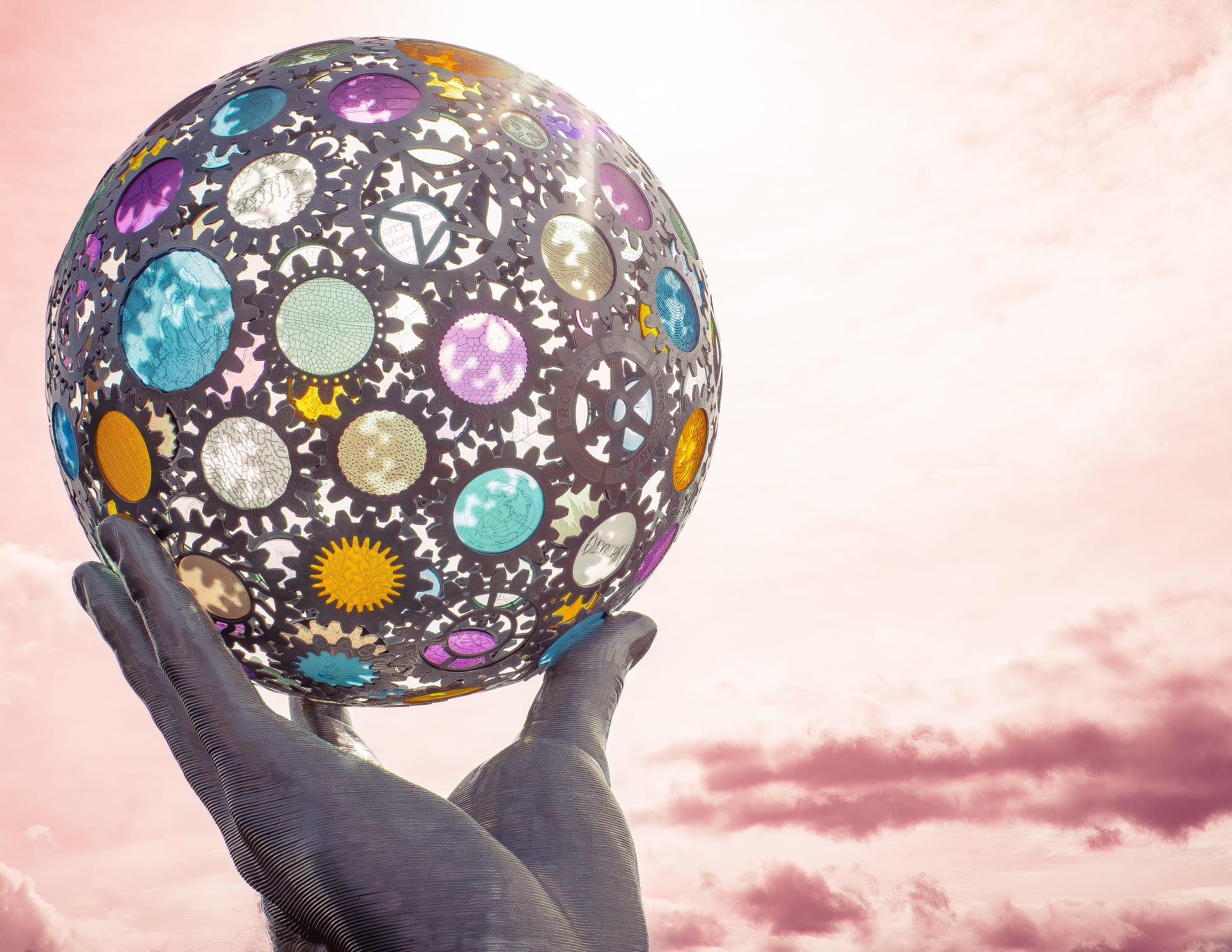 Colorful mosaic sphere sculpture