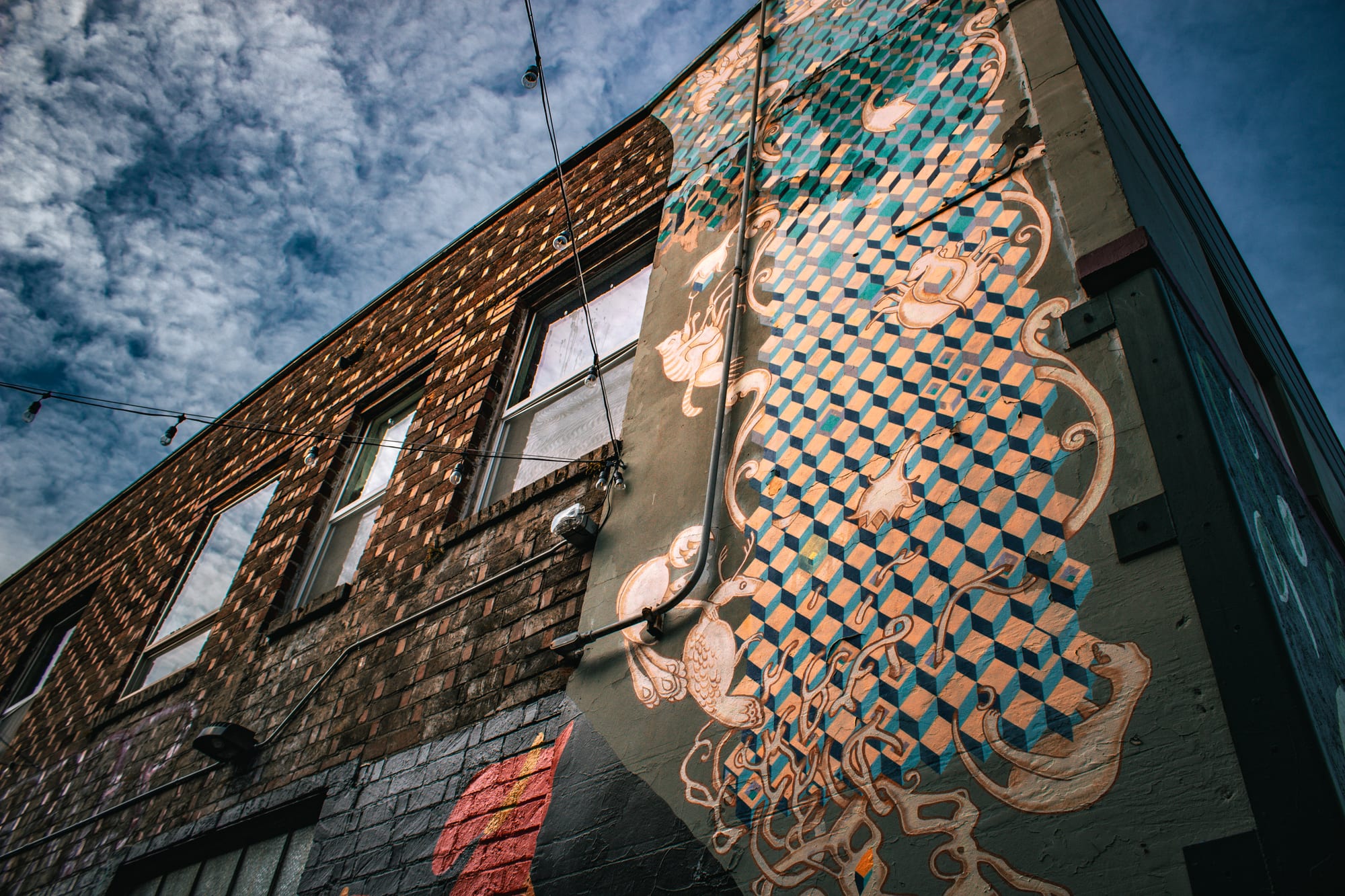 Street art mural on brick building