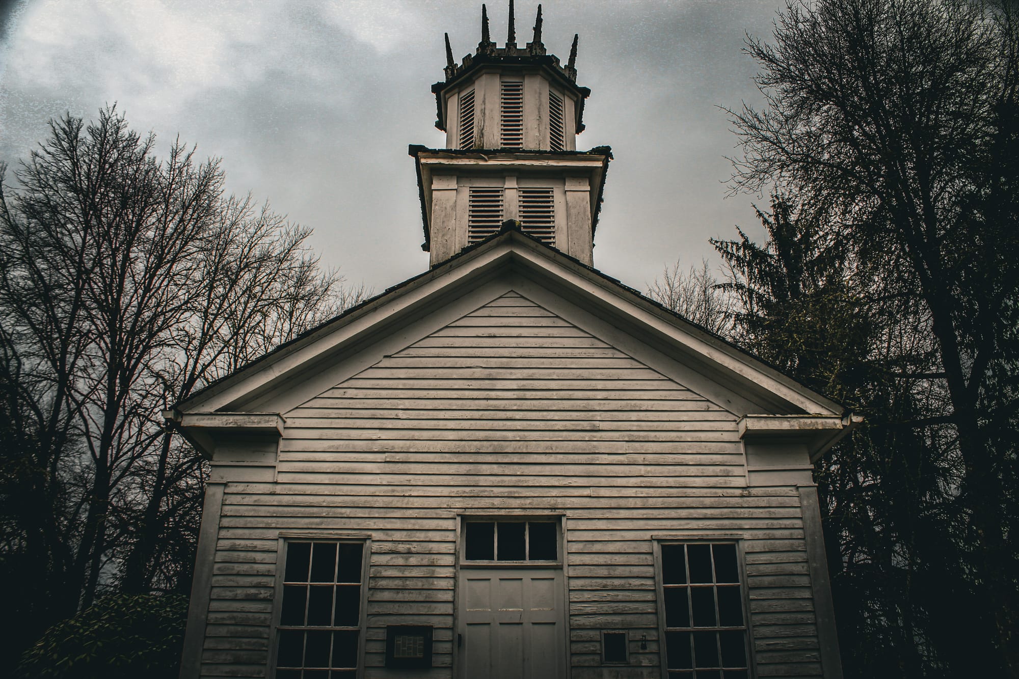 Old church under stormy sky
